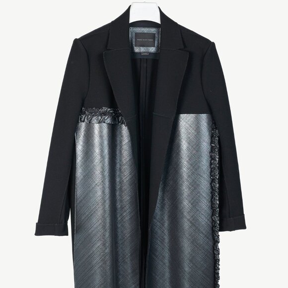 Marie Saint Pierre Black & Metallic Blue Ruffle Ponte Open-Front Coat - Picture 1 of 9